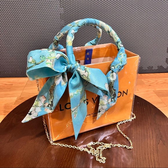 Upcycled AUTHENTIC LOUIS VUITTON shopping bag Van Gogh Flower printed Twilly